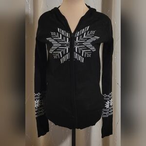 ​Cambridge Dry Goods Black Knit Starburst Sweater Hoodie - Zip Front - Medium